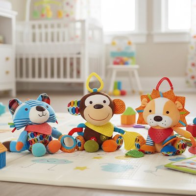 peluche d’activité bébé singe lion raton laveur