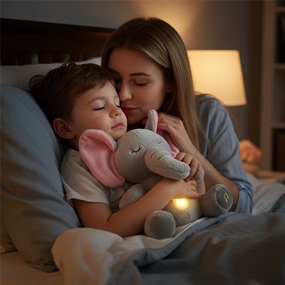 peluche interactive élephant lumineux avec maman et petit