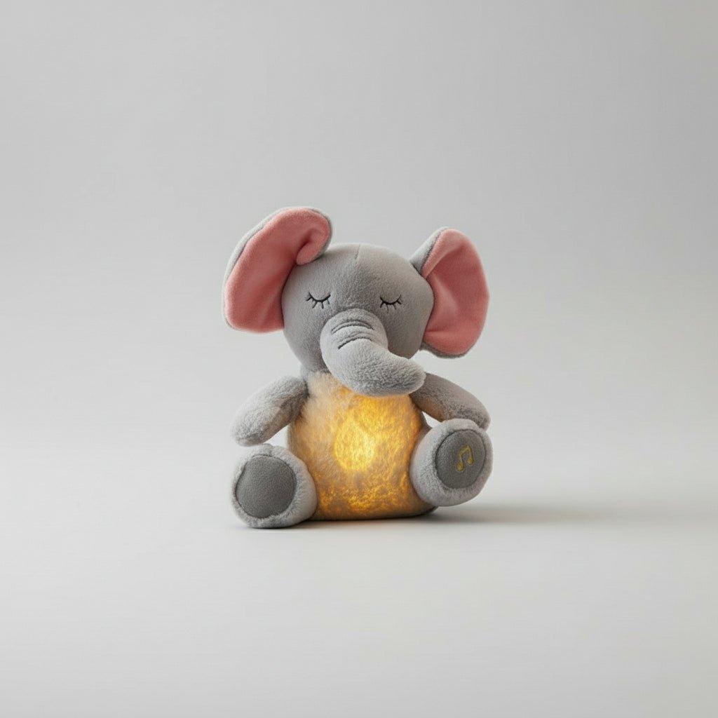 peluche interactive élephant lumineux sur le canapé