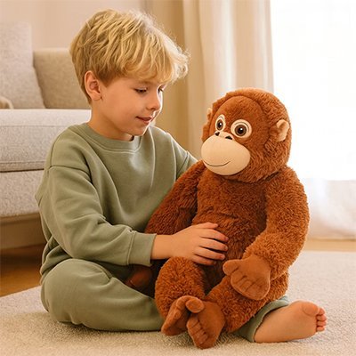 peluche singe Kong joue avec petit garçon