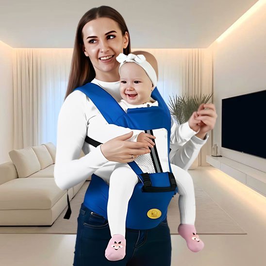 porte bebe ergonomique bleu et maman