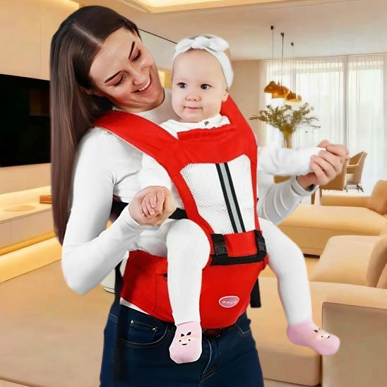 porte bebe ergonomique rouge avec maman