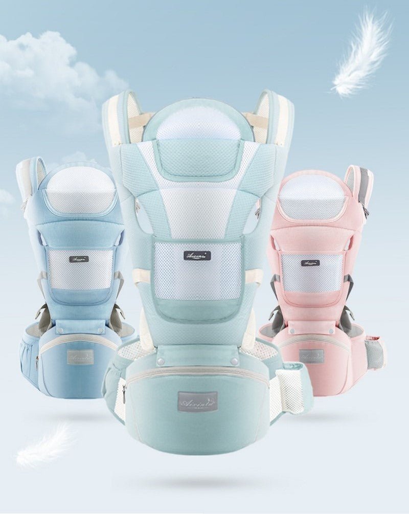 porte bebe nuvea bleu vert et rose