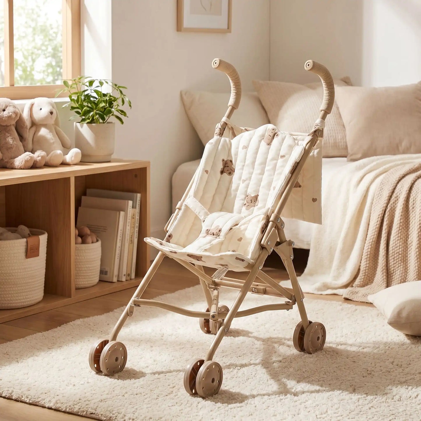 Poussette poupée motif ours