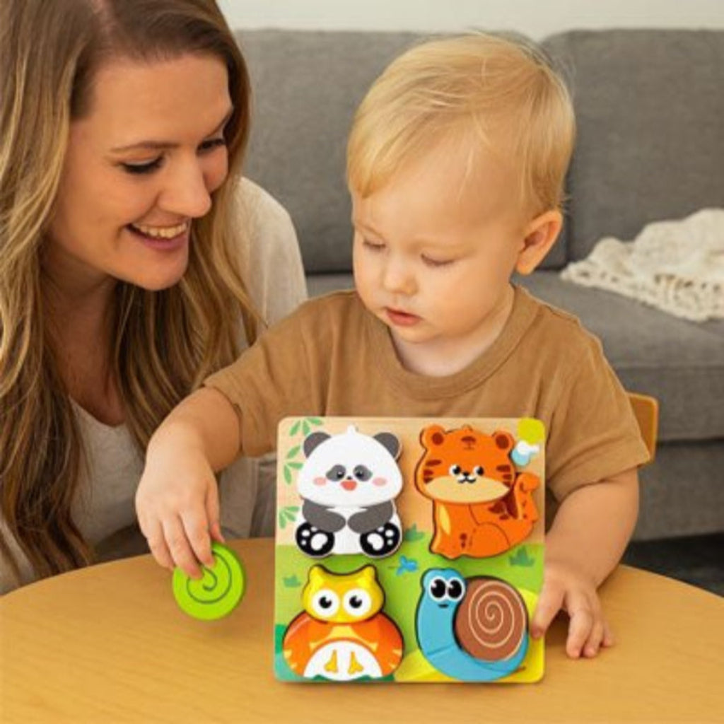puzzle bébé bois animaux enfant avec maman