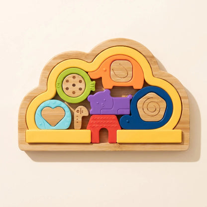 Puzzle bébé bois arc-en-ciel