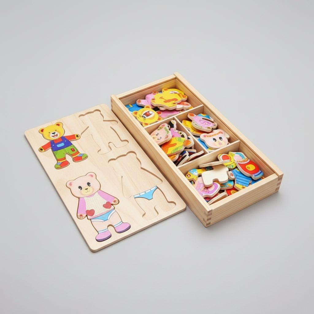 puzzle bois bébé éducatif dans sa boite