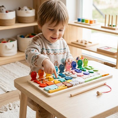 Puzzle bois garçon joue chiffres et formes