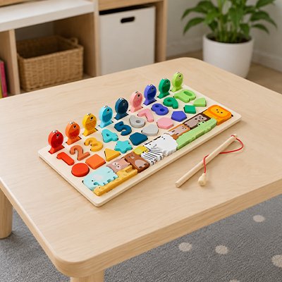 Puzzle bois magnétique chiffres formes et animaux