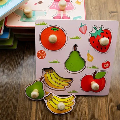 puzzle formes bébé bois fruits encastrement