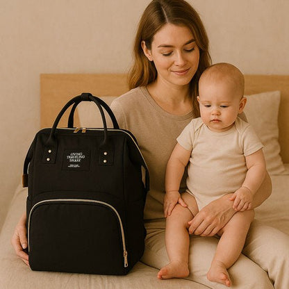 sac a langer noir avec bebe et maman