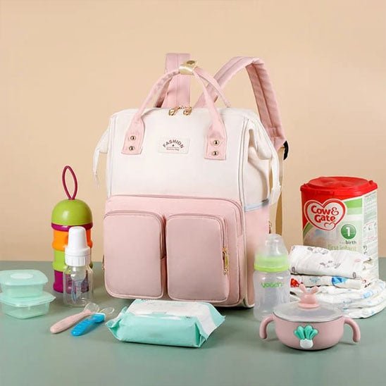 sac a langer petit luxe rose et blanc