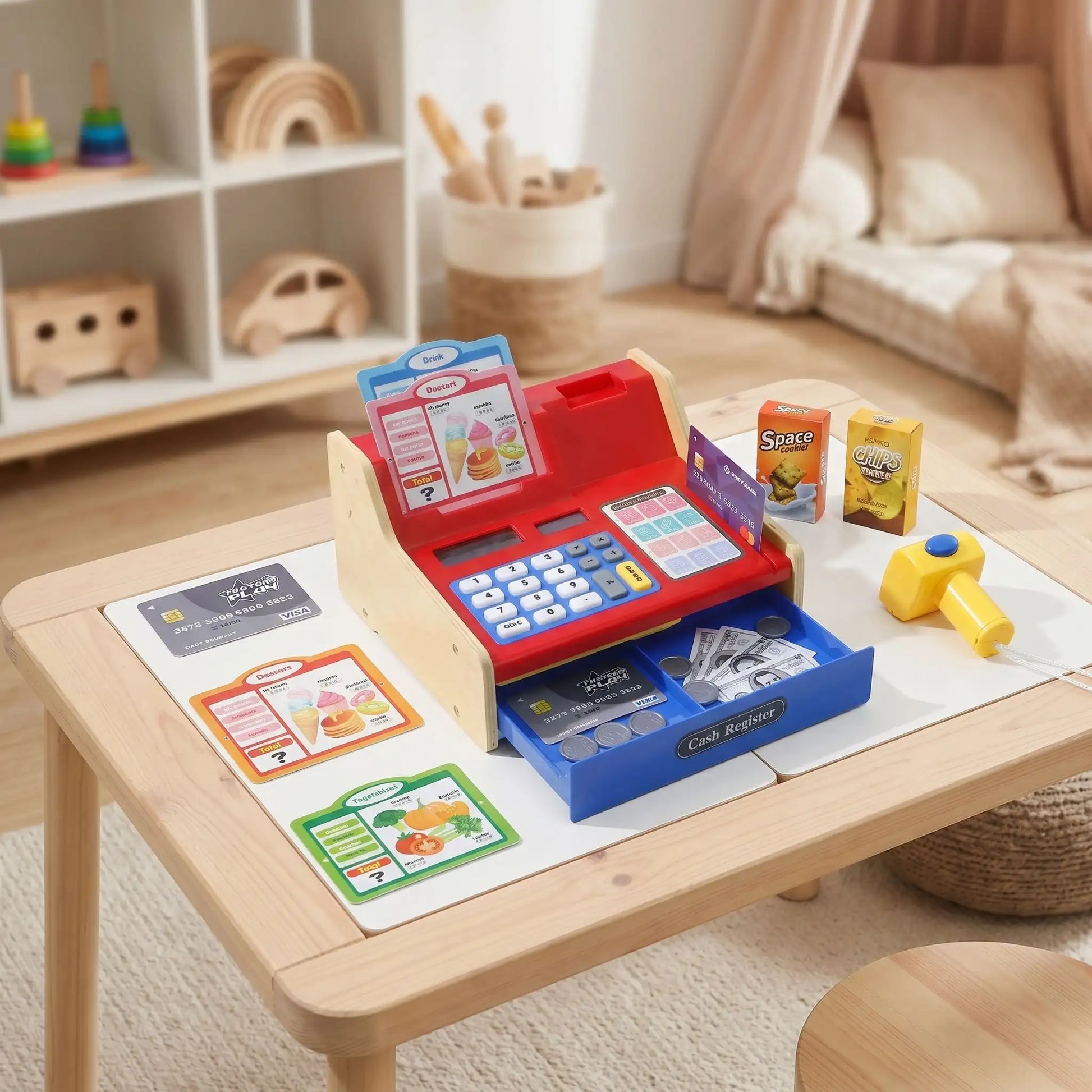 Scanner lumineux et sonore caisse enregistreuse enfant bois