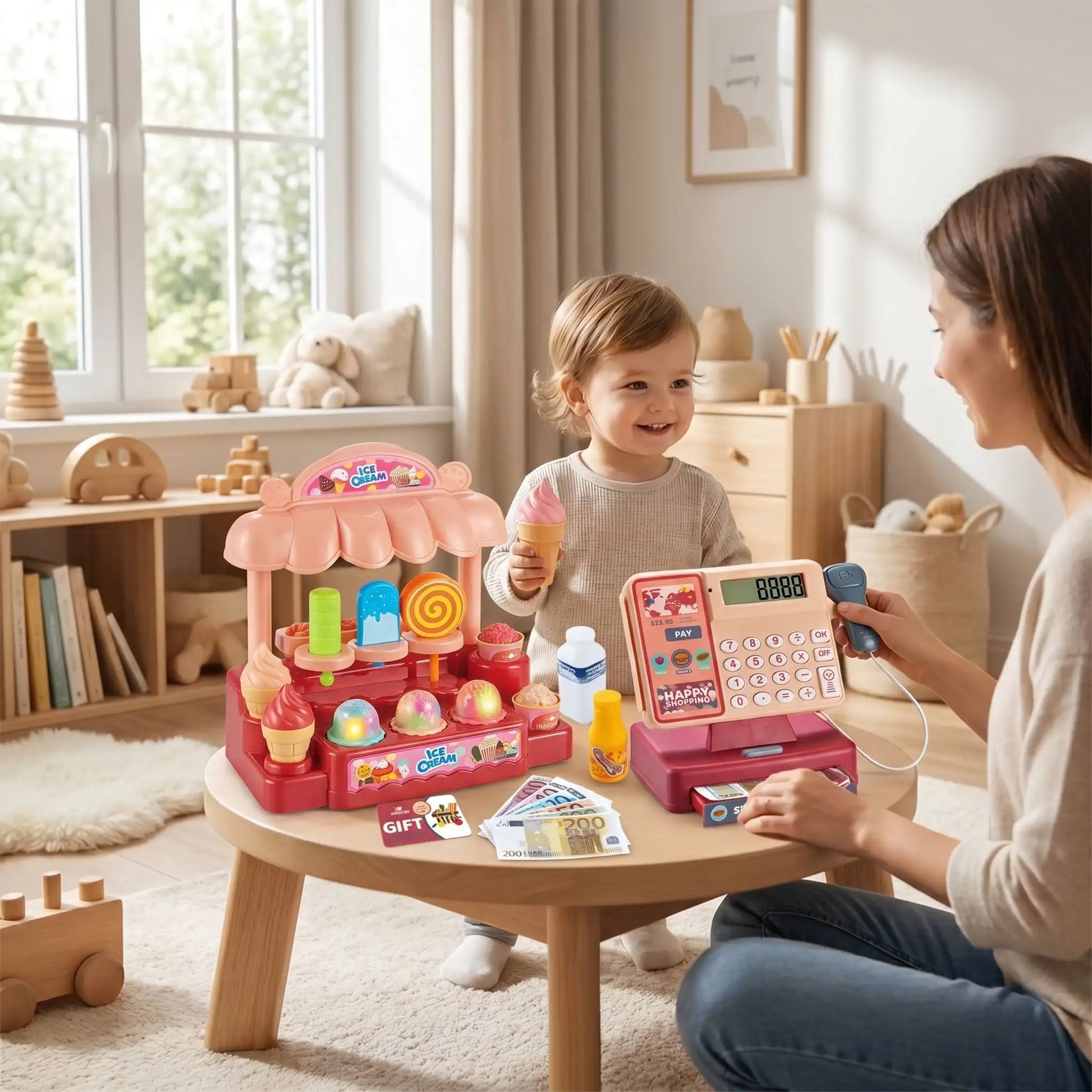 supermarché enfant avec caisse enregistreuse et glaces