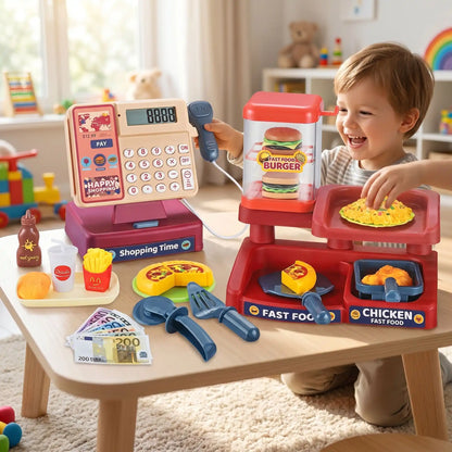 supermarché enfant avec caisse enregistreuse fast food