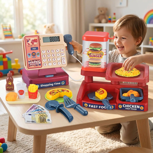 supermarché enfant avec caisse enregistreuse fast food