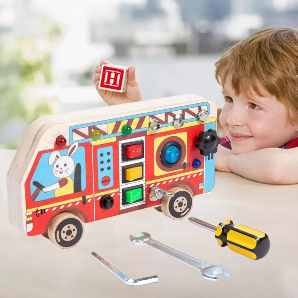 Tableau Montessori - BusyBoardCircuit™ - Autobus scolaire - Joujoux Bebe