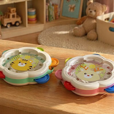tambourin bébé sensoriel vert rose jouet musical