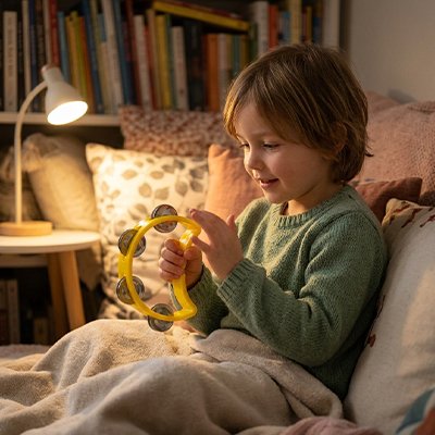tambourin enfant jaune bébé lit jeu calme