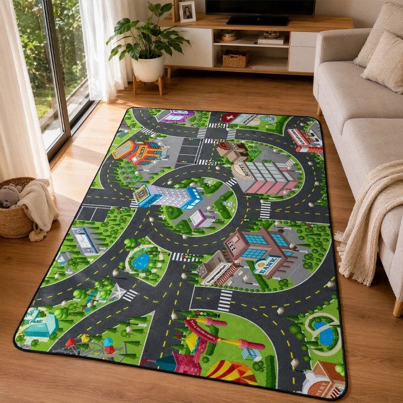 Tapis circuit voiture ville dans une chambre