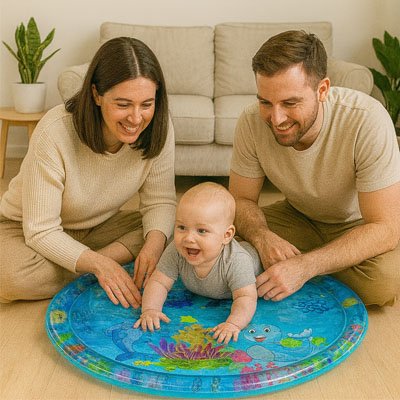 Tapis d'eau bébé famille en activité