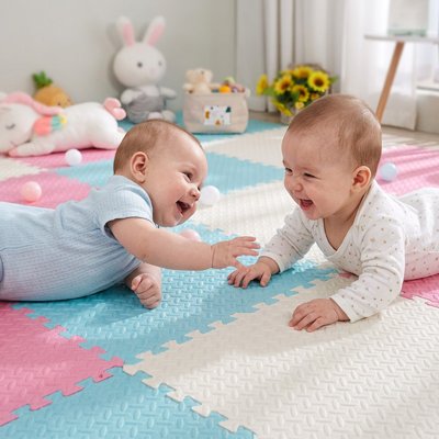 Tapis mousse puzzle bébé bleu clair