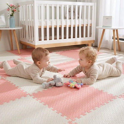 Tapis mousse puzzle bébé rose blanc