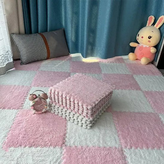 Tapis puzzle bébé rose et blanc