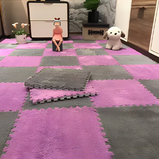 Tapis puzzle bébé rose et gris