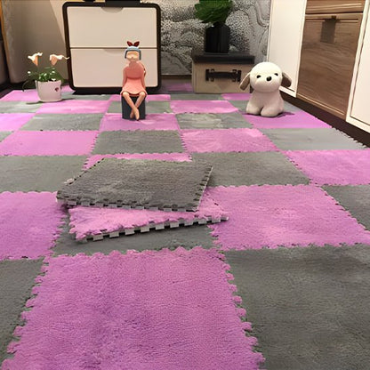 Tapis puzzle bébé rose et gris