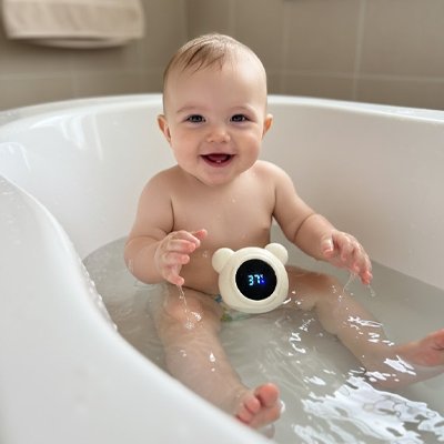 Thermometre de bain et bébé au bain