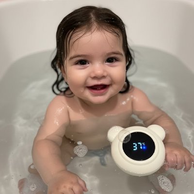 Thermometre de bain et bébé fille