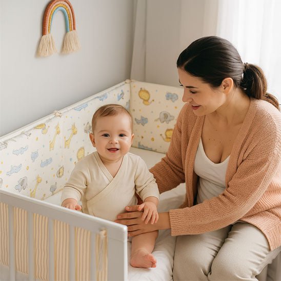 maman dans le lit avec tour de lit bebe