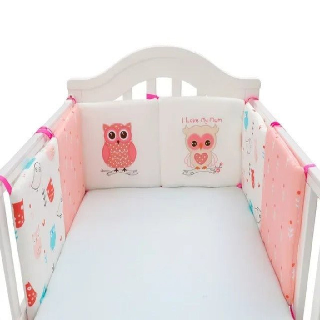 Tour de lit bébé hibou rose
