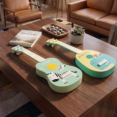 ukulélé enfant en bois Montessori avec motif dinosaure