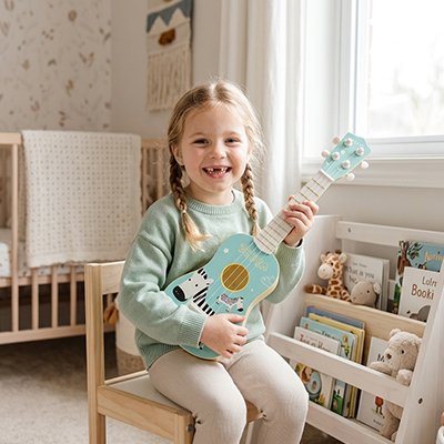 ukulélé enfant en bois pastel pour éveil musical bébé